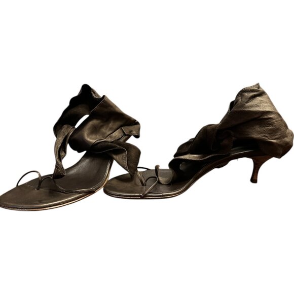 NWT Dusica Sacks Italian Leather Ankle-Wrap Sandals | Brown | Kitten Heel Sz 10 - Picture 9 of 11